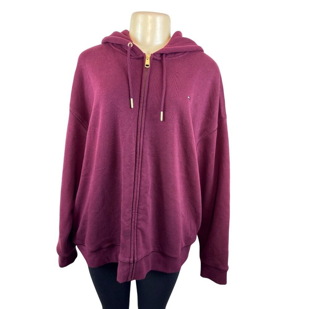 Tommy Hilfiger Women's Burgundy Zip-Up Hoodie With Pockets Sz XL